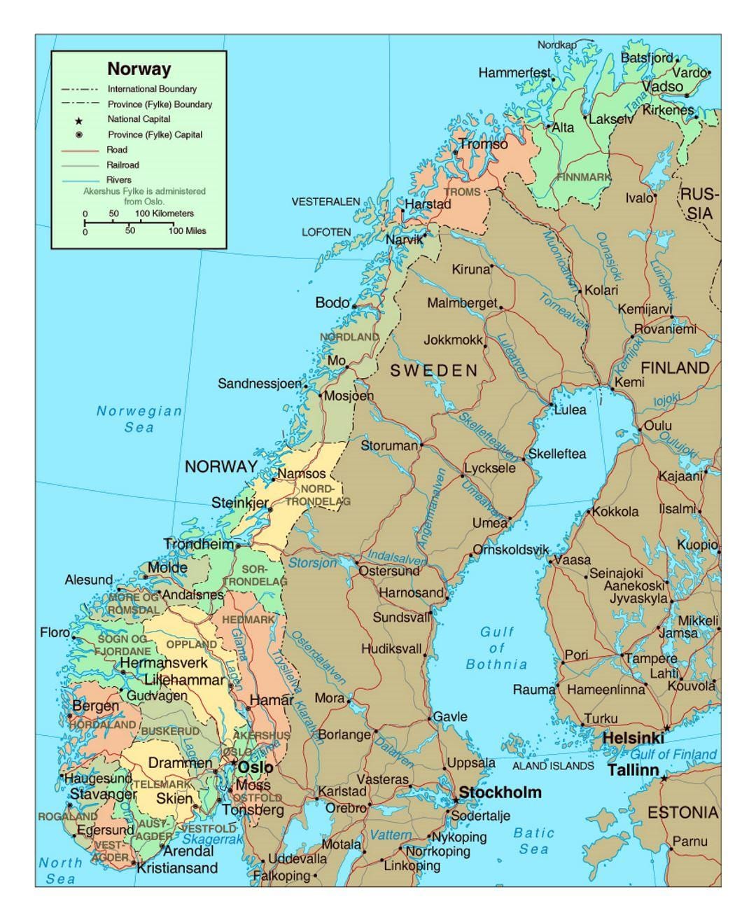 แผนที่ของนอร์เวย์กับเมือง
