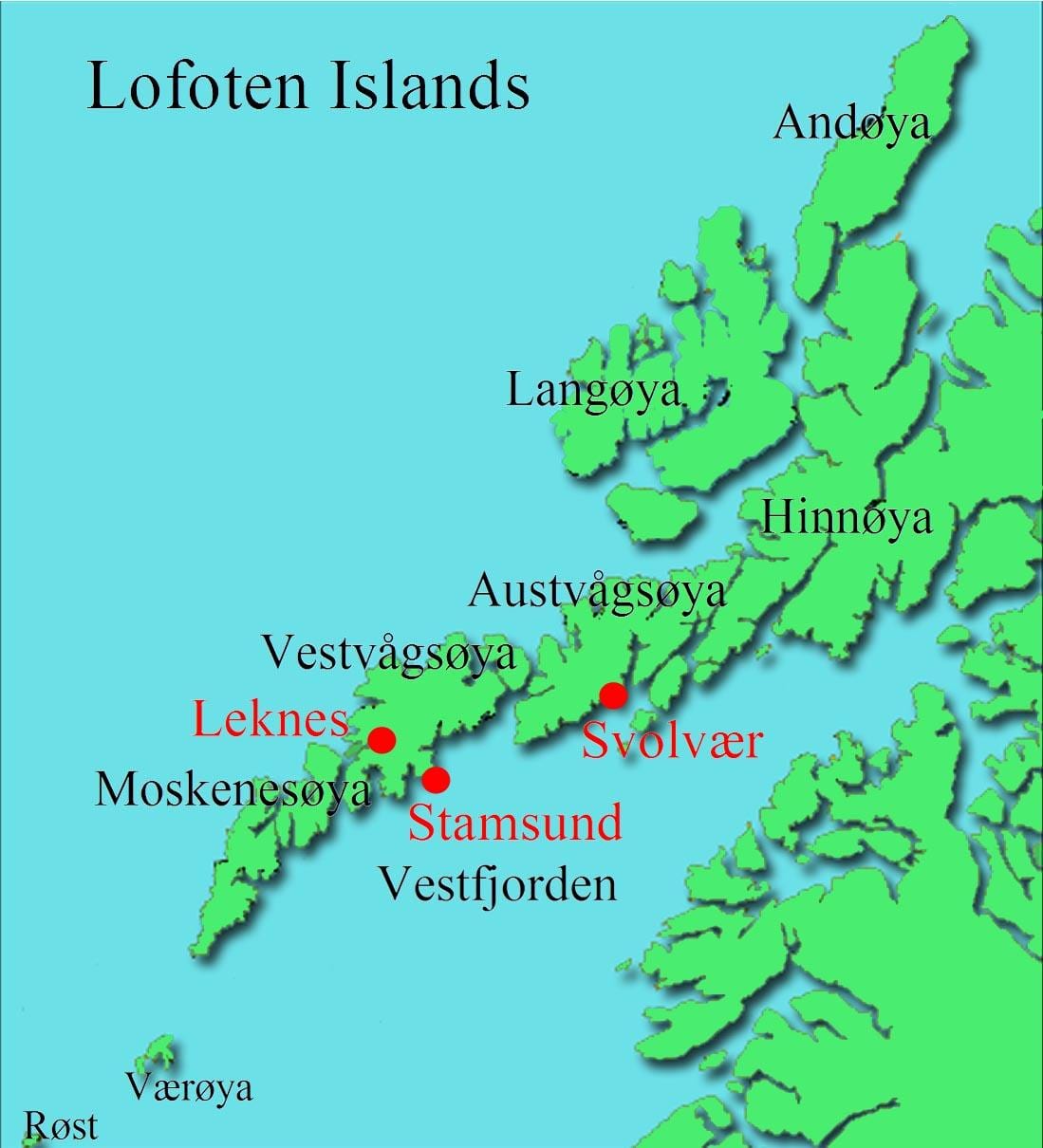 lofoten หมู่เกาะนอร์เวย์บนแผนที่
