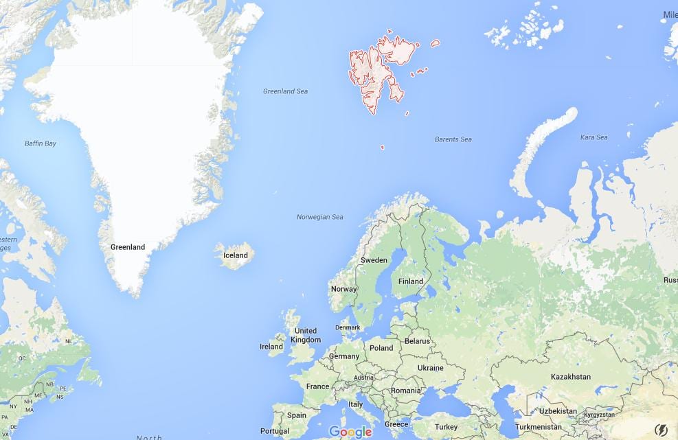 spitsbergen นอร์เวย์บนแผนที่