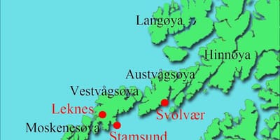 Lofoten หมู่เกาะนอร์เวย์บนแผนที่