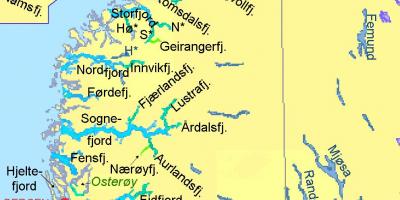 แผนที่ของนอร์เวย์แสดง fjords